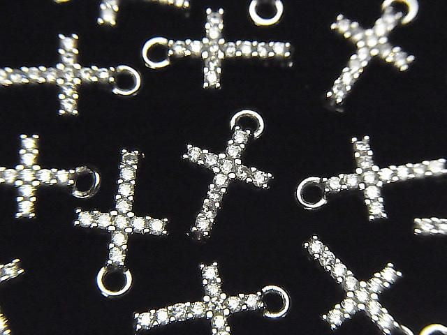 Silver 925 Cross 12x7x2mm Charm (with CZ) [Rhodium Plated] 1pc