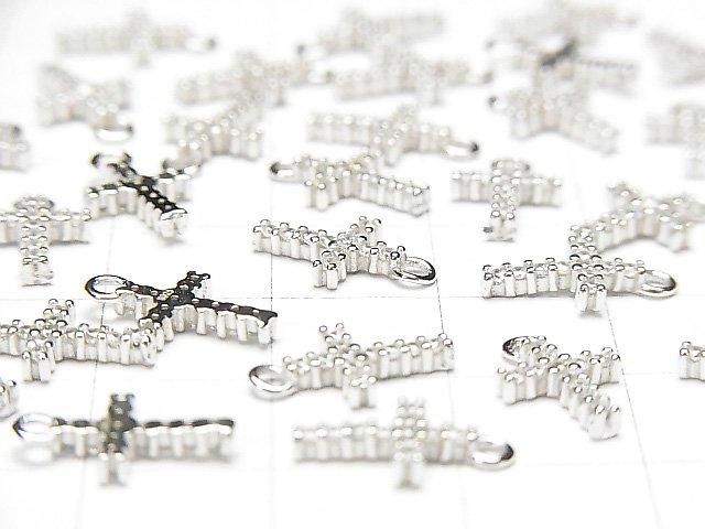 Silver 925 Cross 12x7x2mm Charm (with CZ) [Rhodium Plated] 1pc