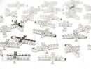 Silver925 Cross 12x7x2mm Charm (with CZ) [Rhodium Plated] 1pc