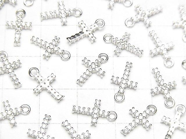 Silver 925 Cross 12x7x2mm Charm (with CZ) [Rhodium Plated] 1pc