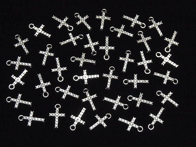 Silver 925 Cross 12x7x2mm Charm (with CZ) [Rhodium Plated] 1pc