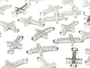 Silver925 Cross Charm (14x7x2mm) on Both Sides (with CZ) [Rhodium Plated] 1pc