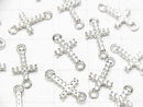 Silver925 Cross Charm (14x7x2mm) on Both Sides (with CZ) [Rhodium Plated] 1pc