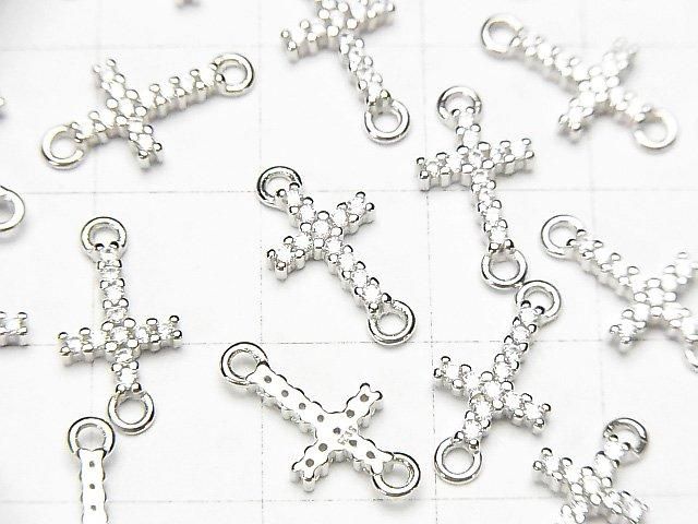 Silver 925 Cross 14x7x2mm Both Side Charm (with CZ) [Rhodium Plated] 1pc
