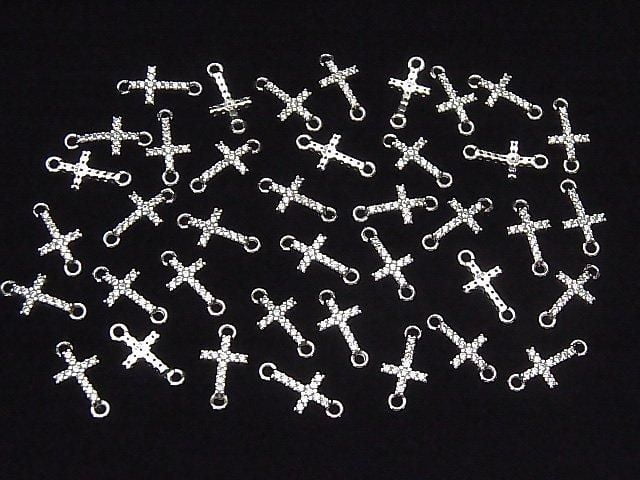 Silver 925 Cross 14x7x2mm Both Side Charm (with CZ) [Rhodium Plated] 1pc
