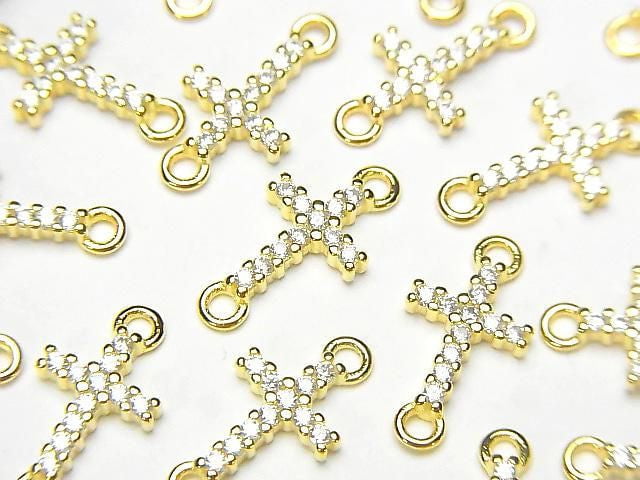 Silver 925 Cross 14x7x2mm Both Sides Charm (with CZ) [18KGP] 1pc