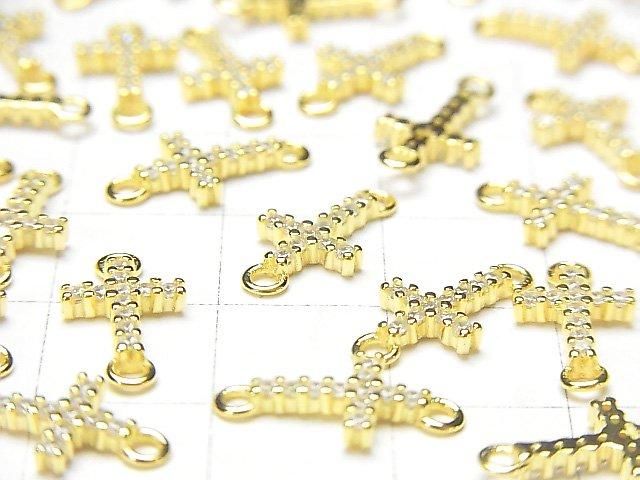 Silver 925 Cross 14x7x2mm Both Sides Charm (with CZ) [18KGP] 1pc