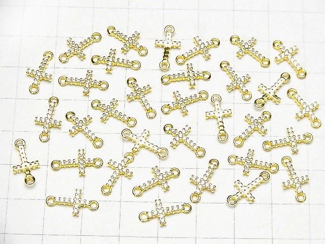 Silver 925 Cross 14x7x2mm Both Sides Charm (with CZ) [18KGP] 1pc