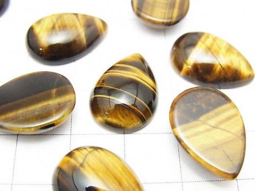 [Video] Yellow Tiger's Eye AA++ Pear shape Cabochon 18x13mm 3pcs