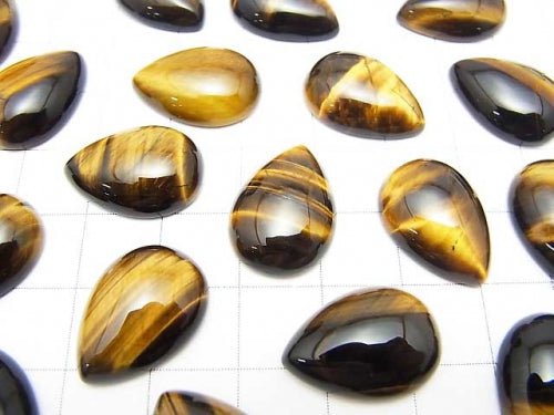 [Video] Yellow Tiger's Eye AA++ Pear shape Cabochon 18x13mm 3pcs