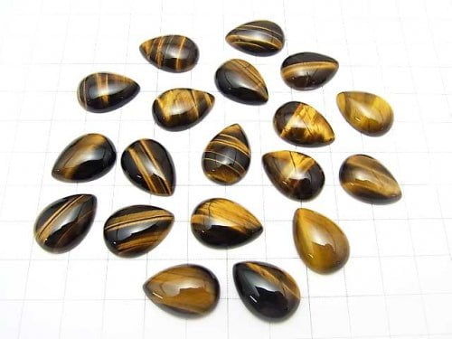 [Video] Yellow Tiger's Eye AA++ Pear shape Cabochon 18x13mm 3pcs