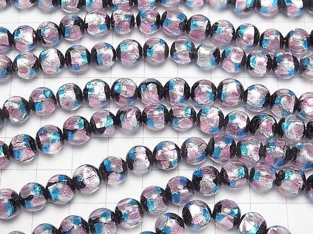 [Video] Lampwork Beads Round 8mm [Pink x Light Blue] 1/4 or 1strand beads (aprx.15inch/36cm)