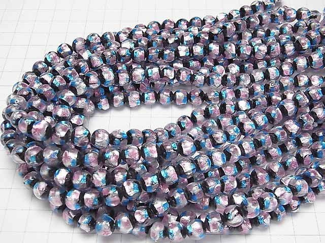 [Video] Lampwork Beads Round 8mm [Pink x Light Blue] 1/4 or 1strand beads (aprx.15inch/36cm)