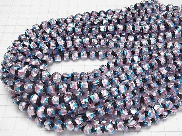 [Video] Lampwork Beads Round 8mm [Pink x Light Blue] 1/4 or 1strand beads (aprx.15inch/36cm)