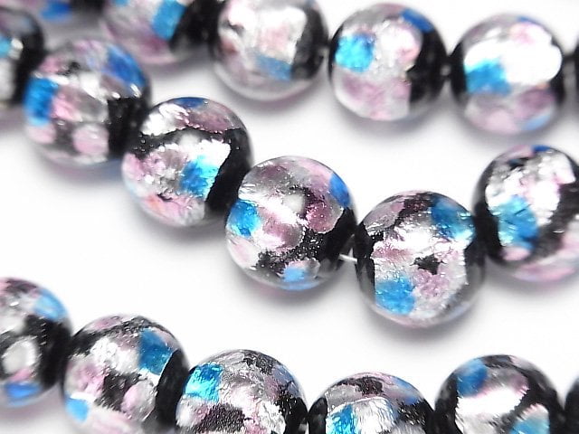 Lampwork Beads Round 12mm [Pink x Light Blue] 1/4 or 1strand beads (aprx.13inch/32cm)