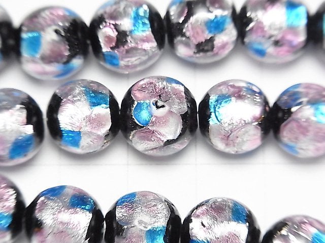 Lampwork Beads Round 12mm [Pink x Light Blue] 1/4 or 1strand beads (aprx.13inch/32cm)