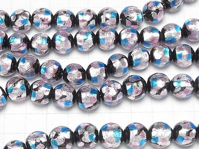 Lampwork Beads Round 12mm [Pink x Light Blue] 1/4 or 1strand beads (aprx.13inch/32cm)