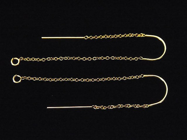 14KGF American Threader Earrings Cable U-shaped Post Cable Chain 1pair