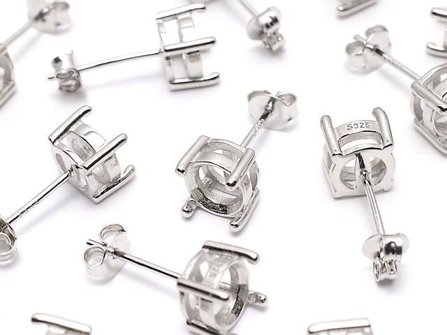 [Video] Silver925 4pcs Prong Earstuds Earring Frame & Catch for Round Faceted Earrings [4mm][6mm][8mm] Rhodium Plated 1 pair (2 pieces)