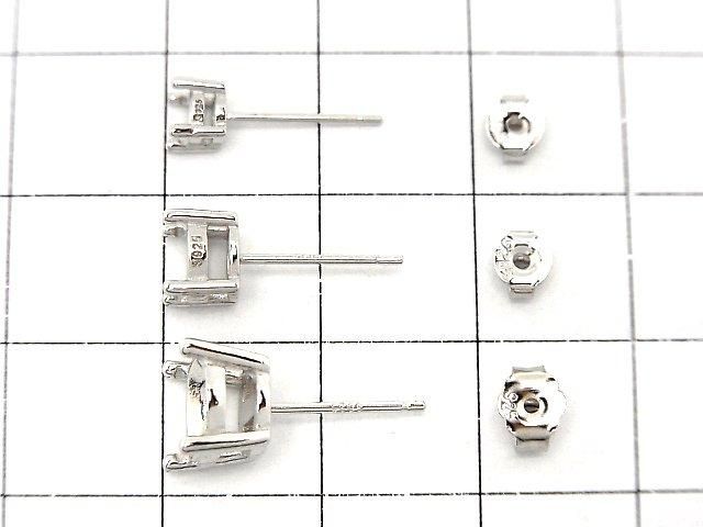 [Video] Silver925 4pcs Prong Earstuds Earring Frame & Catch for Round Faceted Earrings [4mm][6mm][8mm] Rhodium Plated 1 pair (2 pieces)