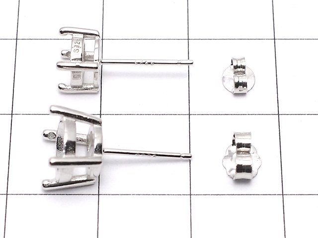 [Video]Silver925 4pcs Prong Setting EarstudsEarrings Frame & Catch Round Faceted [6mm][8mm] Rhodium Plated 1pair (2 pieces)