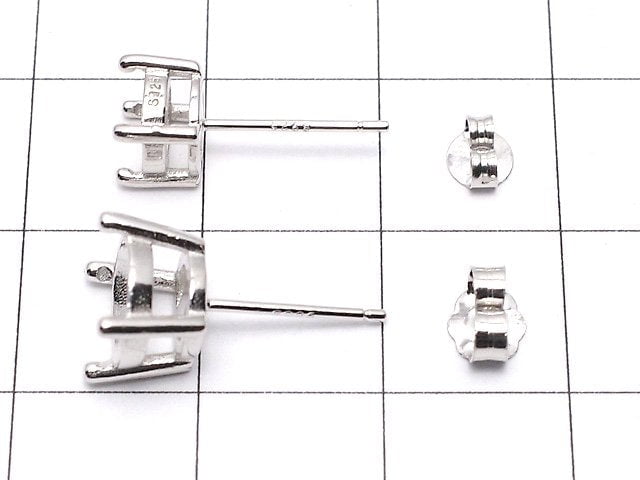 [Video]Silver925 4pcs Claw Earstuds Earrings Frame & Backing Round Faceted for [4mm][6mm][8mm] Rhodium Plated 1pair (2 pieces)