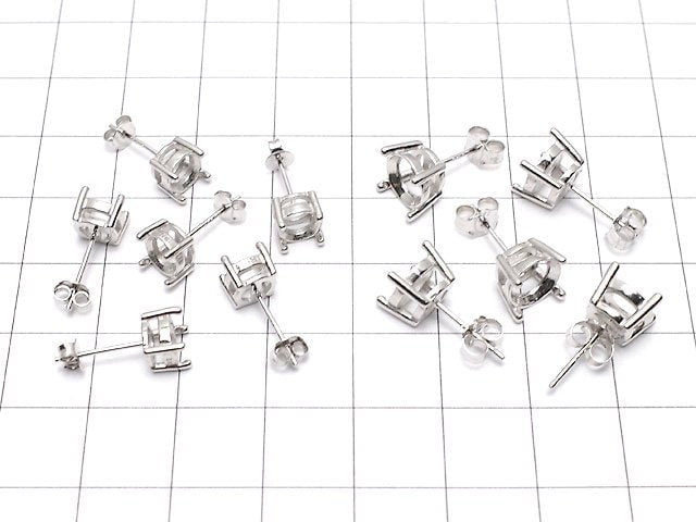 [Video]Silver925 4pcs Claw Earstuds Earrings Frame & Backing Round Faceted for [4mm][6mm][8mm] Rhodium Plated 1pair (2 pieces)