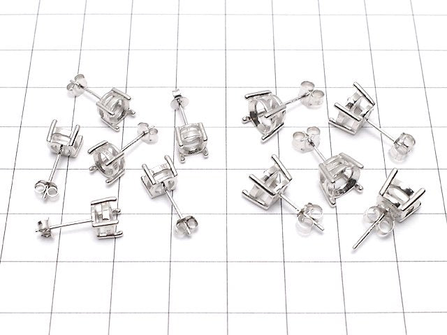 [Video]Silver925 4pcs Prong Setting EarstudsEarrings Frame & Catch Round Faceted [6mm][8mm] Rhodium Plated 1pair (2 pieces)