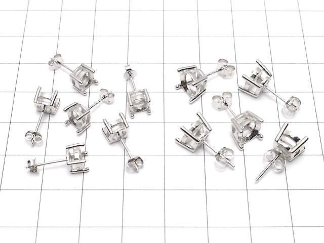 [Video] Silver925 4pcs Prong Earstuds Earring Frame & Catch for Round Faceted Earrings [4mm][6mm][8mm] Rhodium Plated 1 pair (2 pieces)