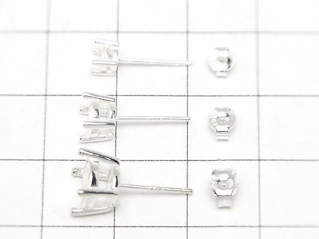 [Video] Silver925 4pcs Prong Earstuds Earring Frame & Catch for Round Faceted Earrings [4mm][6mm][8mm] No Coating 1 Pair (2 Pieces)