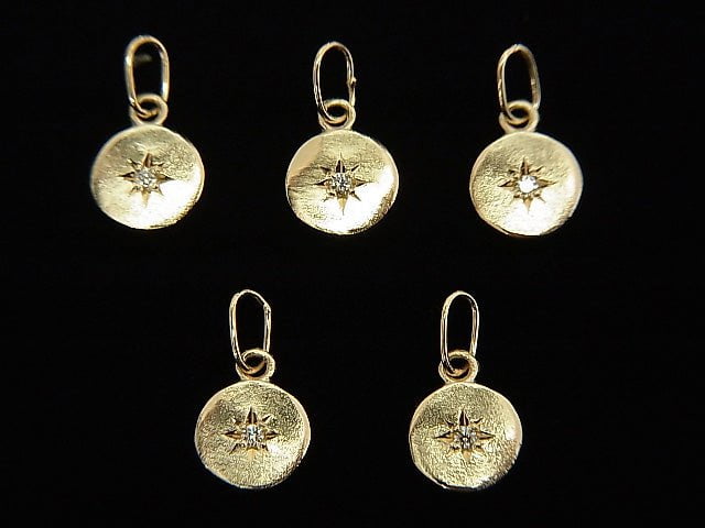 [Video][Japan][K10 Yellow Gold] Coin Charm with Diamond 5.5x5.5x1mm 1pc