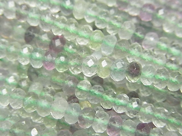 [Video]High Quality! Multicolor Fluorite AA++ Faceted Button Rondelle 4x4x2.5mm 1strand beads (aprx.15inch/37cm)