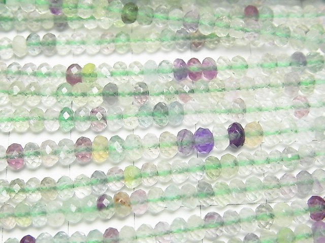 [Video]High Quality! Multicolor Fluorite AA++ Faceted Button Rondelle 4x4x2.5mm 1strand beads (aprx.15inch/37cm)