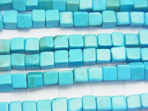 [Video] Magnesite Turquoise  Cube 4x4x4mm 1strand beads (aprx.15inch/38cm)