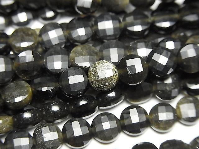 [Video] High Quality! Golden Obsidian Faceted Coin 6.5x6.5x4mm 1strand beads (approx. 15 inches/38 cm)