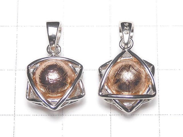 Meteorite (Muonionalusta) 8mm Sphere Star Pendant in Pink Gold and Silver 925