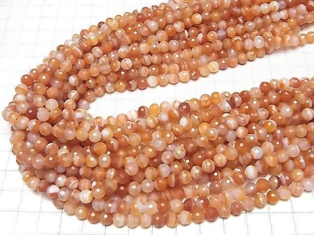 [Video]High Quality! Carnelian ,Sardonyx AAA- 128Faceted Round 6mm 1strand beads (aprx.15inch/37cm)