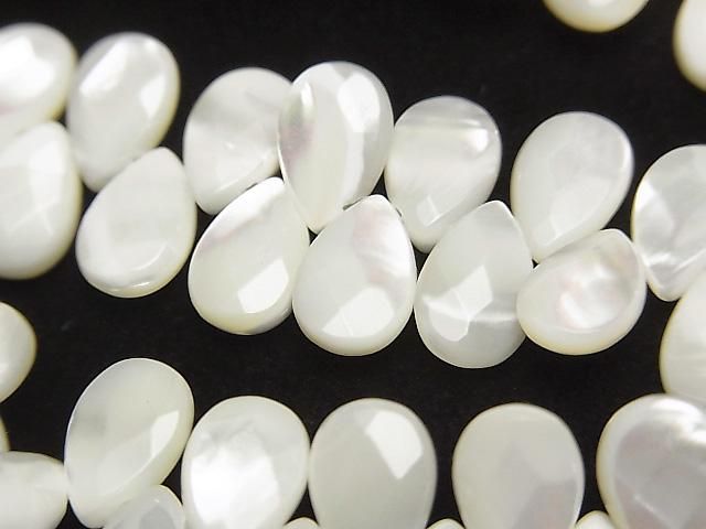 [Video] Mother of Pearl MOP White Faceted Pear Shape 9x6x3mm 1/4 or 1strand beads (approx. 15 inches/38 cm)