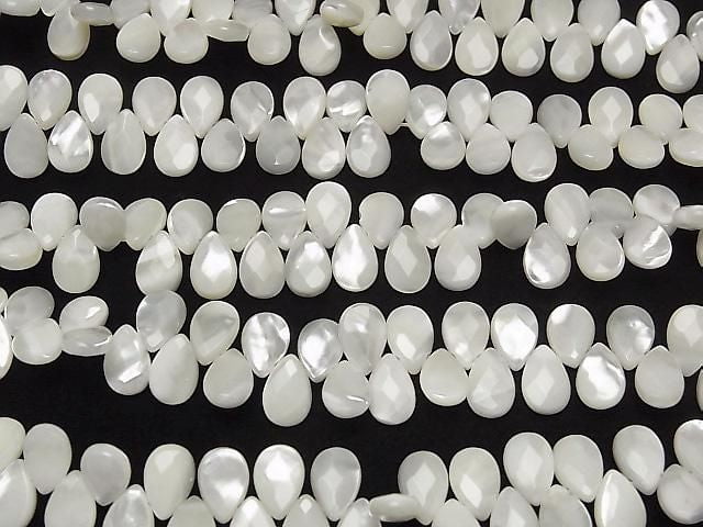 [Video] Mother of Pearl MOP White Faceted Pear Shape 9x6x3mm 1/4 or 1strand beads (approx. 15 inches/38 cm)