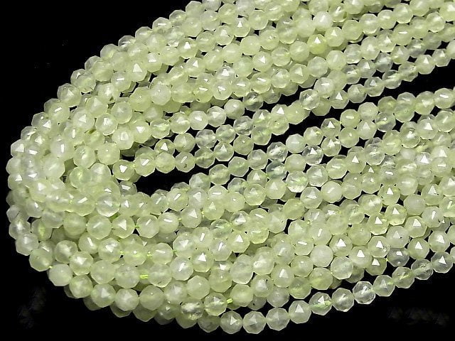 High Quality! Prehnite AAA- Star Faceted Round 6mm 1strand beads (aprx.15inch/37cm)