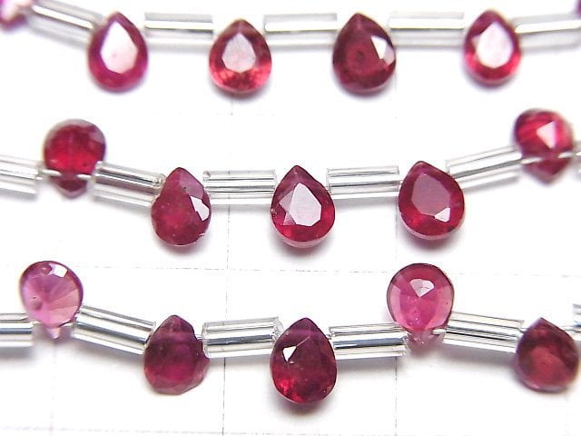 [Video]High Quality Ruby AAA Pear shape Faceted 5x4mm 1strand (18pcs )