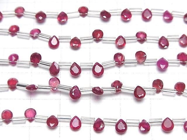 [Video]High Quality Ruby AAA Pear shape Faceted 5x4mm 1strand (18pcs )