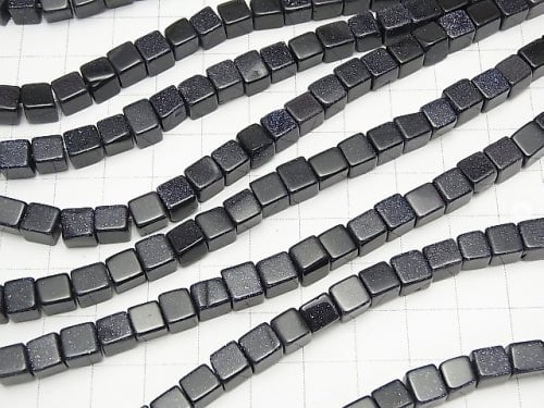 1strand $6.79! Blue Gold Stone Cube 6x6x6mm 1strand beads (aprx.15inch / 37cm)