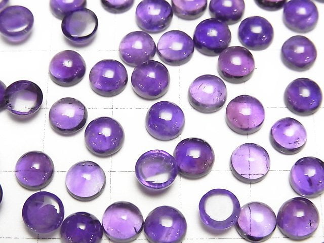 [Video] High Quality Zambia Amethyst AAA-Round Cabochon 6mm 5pcs