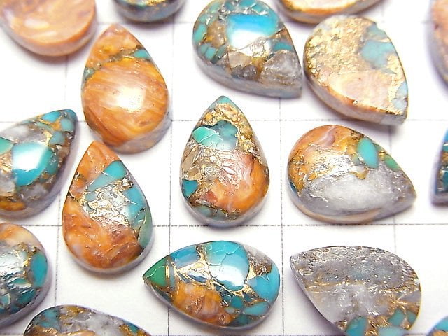 Oyster Copper Turquoise Pear shape Cabochon 12x8mm 3pcs