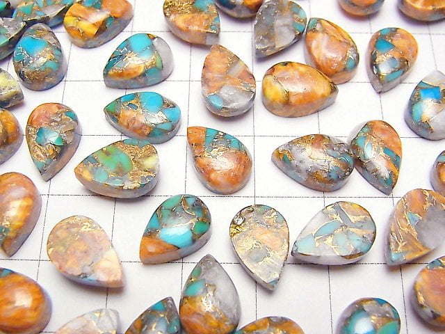 Oyster Copper Turquoise Pear shape Cabochon 12x8mm 3pcs