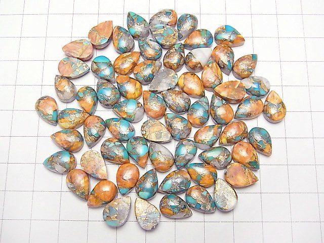 Oyster Copper Turquoise Pear shape Cabochon 12x8mm 3pcs