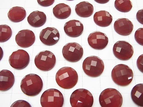 Red Agate Round Faceted Cabochon 12x12mm 5pcs