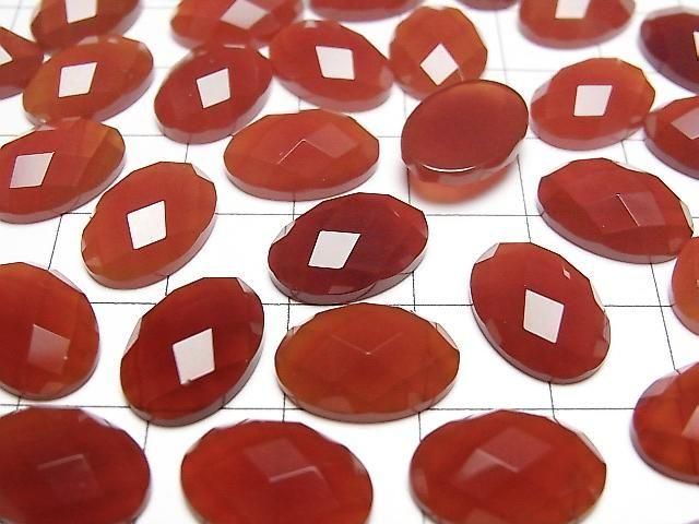 Cabochon ovale facetté en Agate rouge 14x10mm 5pcs