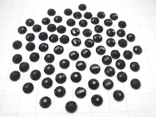 Onyx  Round  Faceted Cabochon 6x6mm 5pcs
